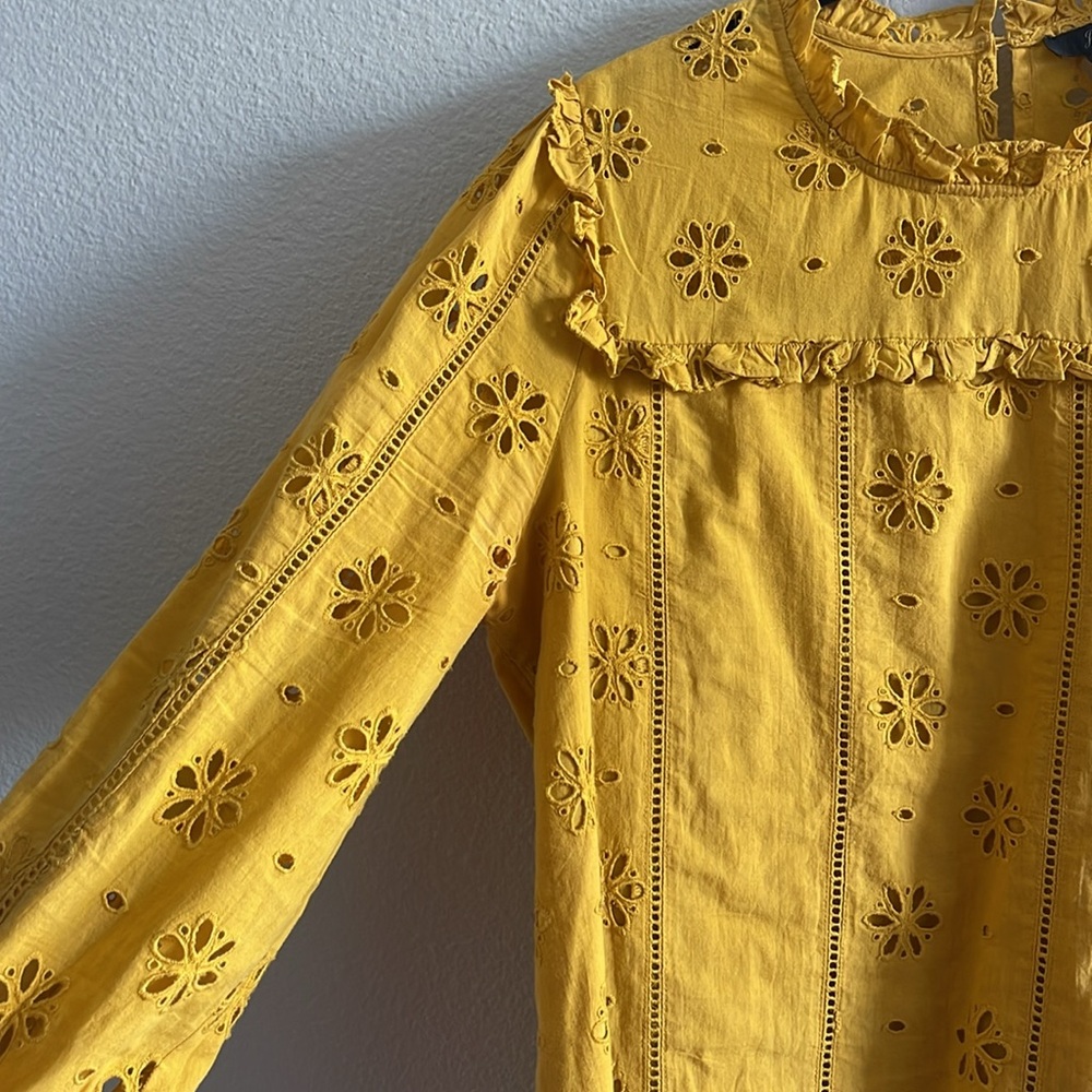 J.Crew Yellow Eyelet Blouse - Picture 2 of 6